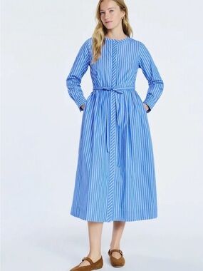 Free Assembly Blue White Striped Long-Sleeve Midi Dress 100% Cotton  XL 16 18